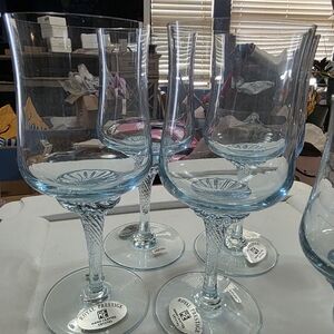 Set Of 8 Saffire Blue Royal Prestige Hand Blown Crystal Wine/ Water Glasses